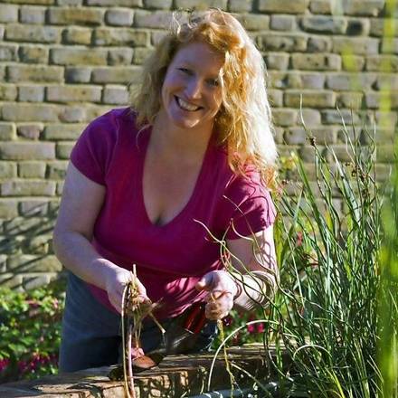 Charlie Dimmock by pond